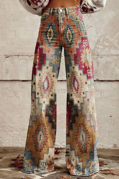 Francesca - Boho Retro Pattern Trousers