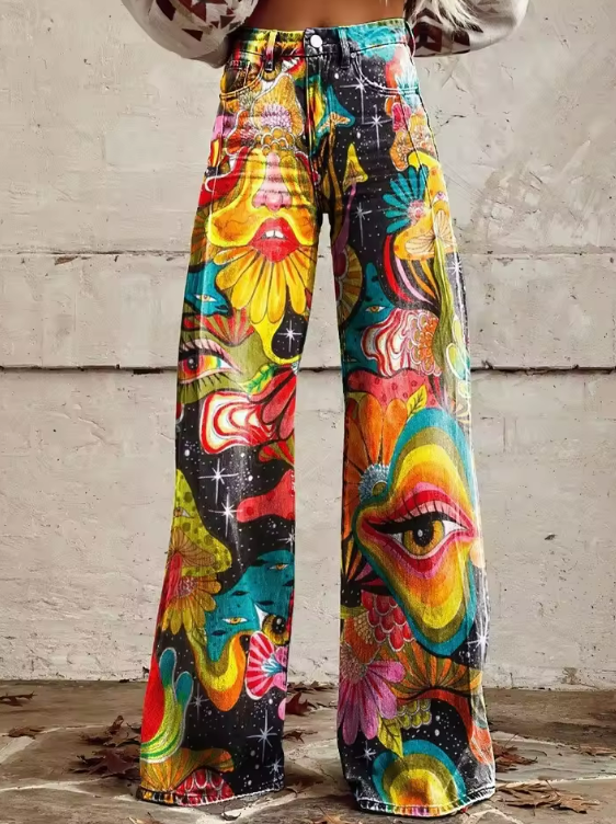 Gaia - Boho Earth-Tone Wide-Leg Pants