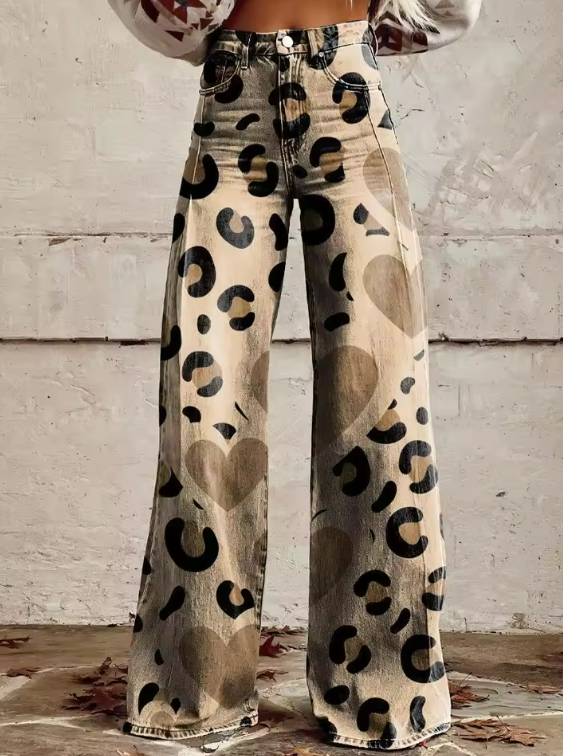 Lara - Boho Heart Print Trousers