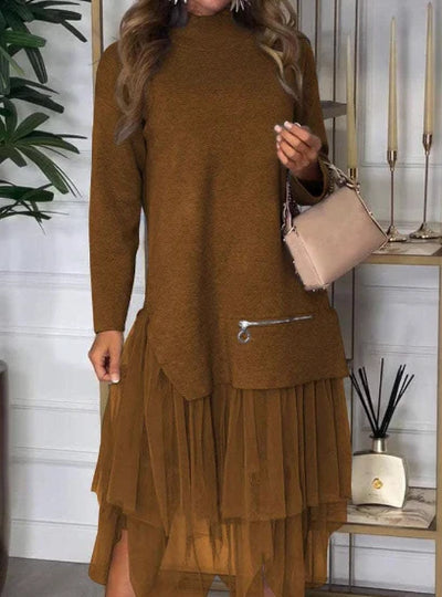 Women’s Casual Solid Color Knit Patchwork Dress ✅