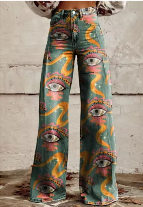 Alessia - Boho Printed High-Waist Trousers