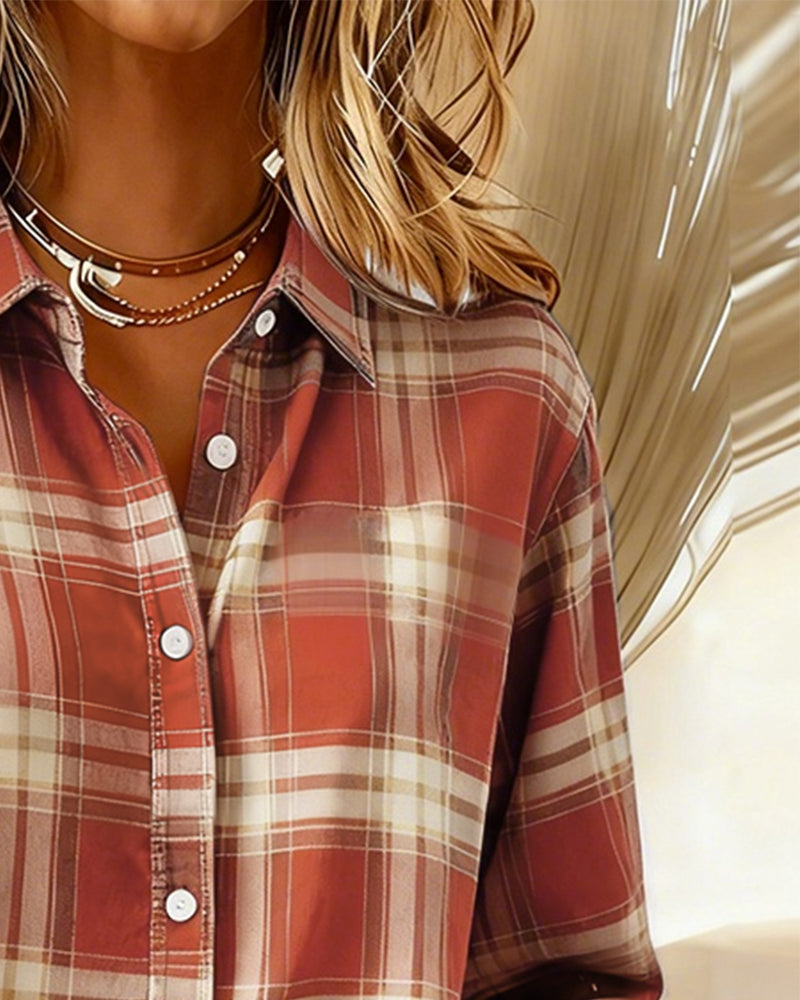 Laluna® | Shirt with Check Pattern and Notched Collar