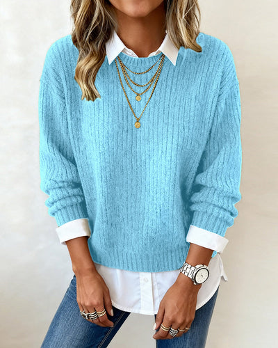 Laluna® | Sweater With Shirt Collar And Patchwork Design