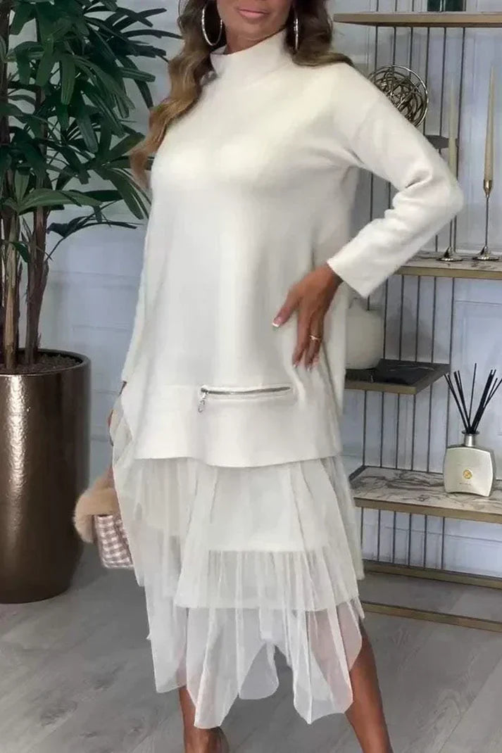 Women’s Casual Solid Color Knit Patchwork Dress ✅