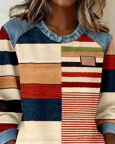 Laluna® | Colorful Striped Sweater with Round Neck