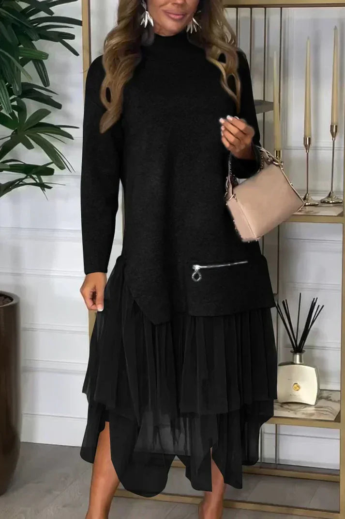 Women’s Casual Solid Color Knit Patchwork Dress ✅