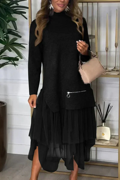 Women’s Casual Solid Color Knit Patchwork Dress ✅