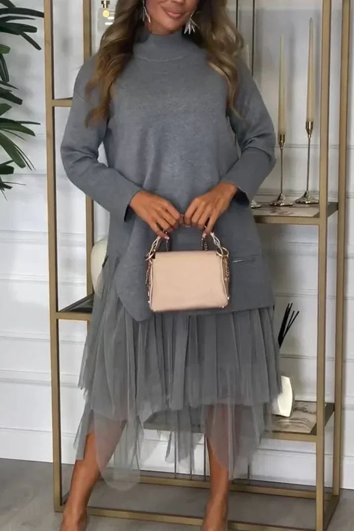 Women’s Casual Solid Color Knit Patchwork Dress ✅