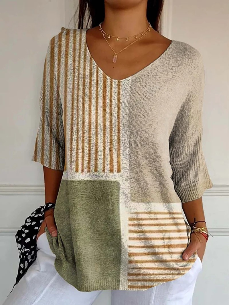 Janice™ | Abstract Geometric Pattern Art-Print Knit Pullover