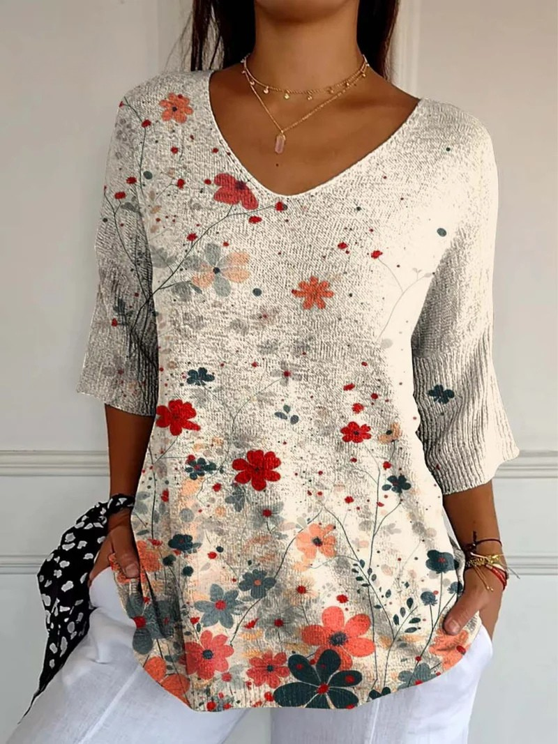Carol™ | Vintage Floral Pattern Art-Print Knit Pullover