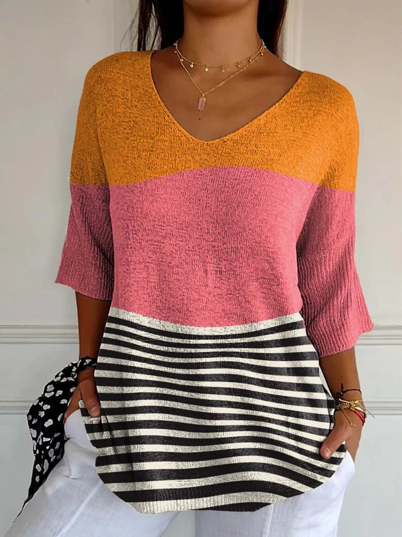 Emery™ | Abstract Line Pattern Art-Print Casual Knit Pullover