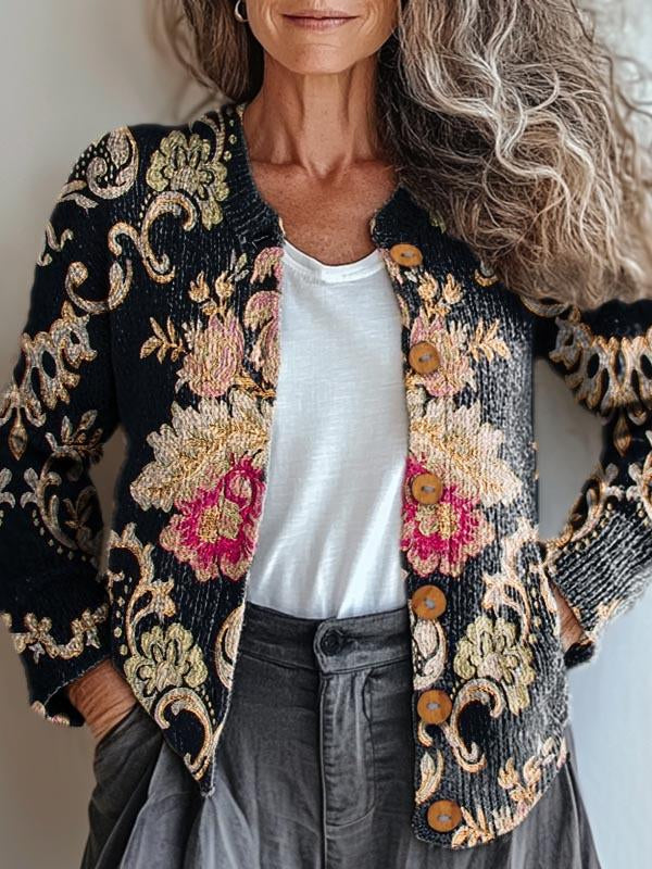 Celeste Chic Embroidered Floral Cardigan