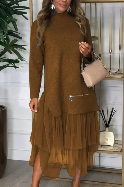 Women’s Casual Solid Color Knit Patchwork Dress ✅